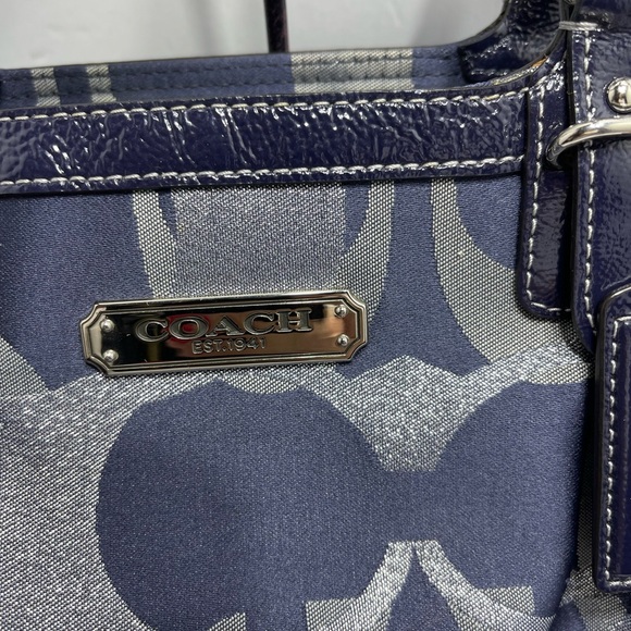 Coach Tote in Metallic Blue canvas. - Picture 10 of 11